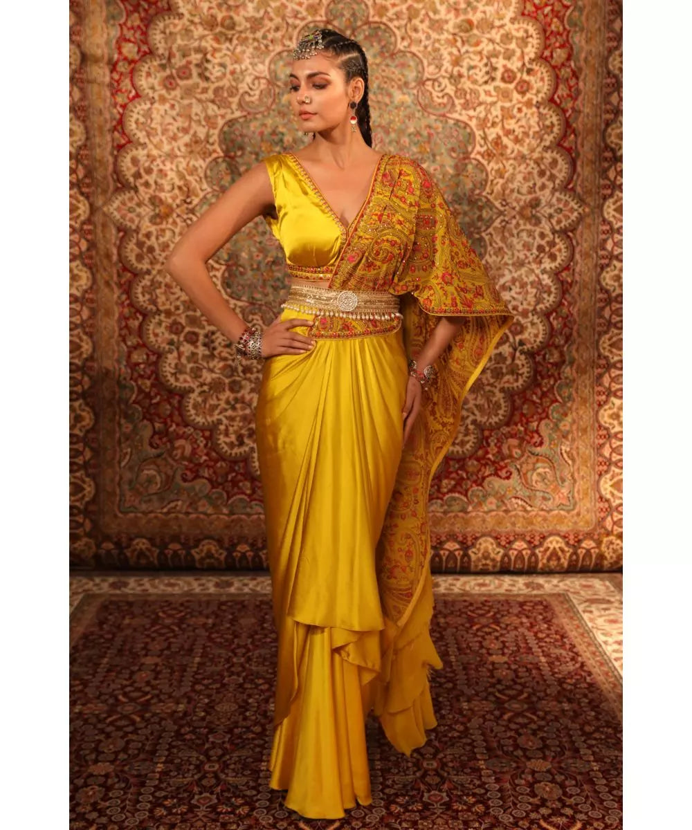 ADITI GUPTA - Mustard Jamawaar Draped Saree and Blouse